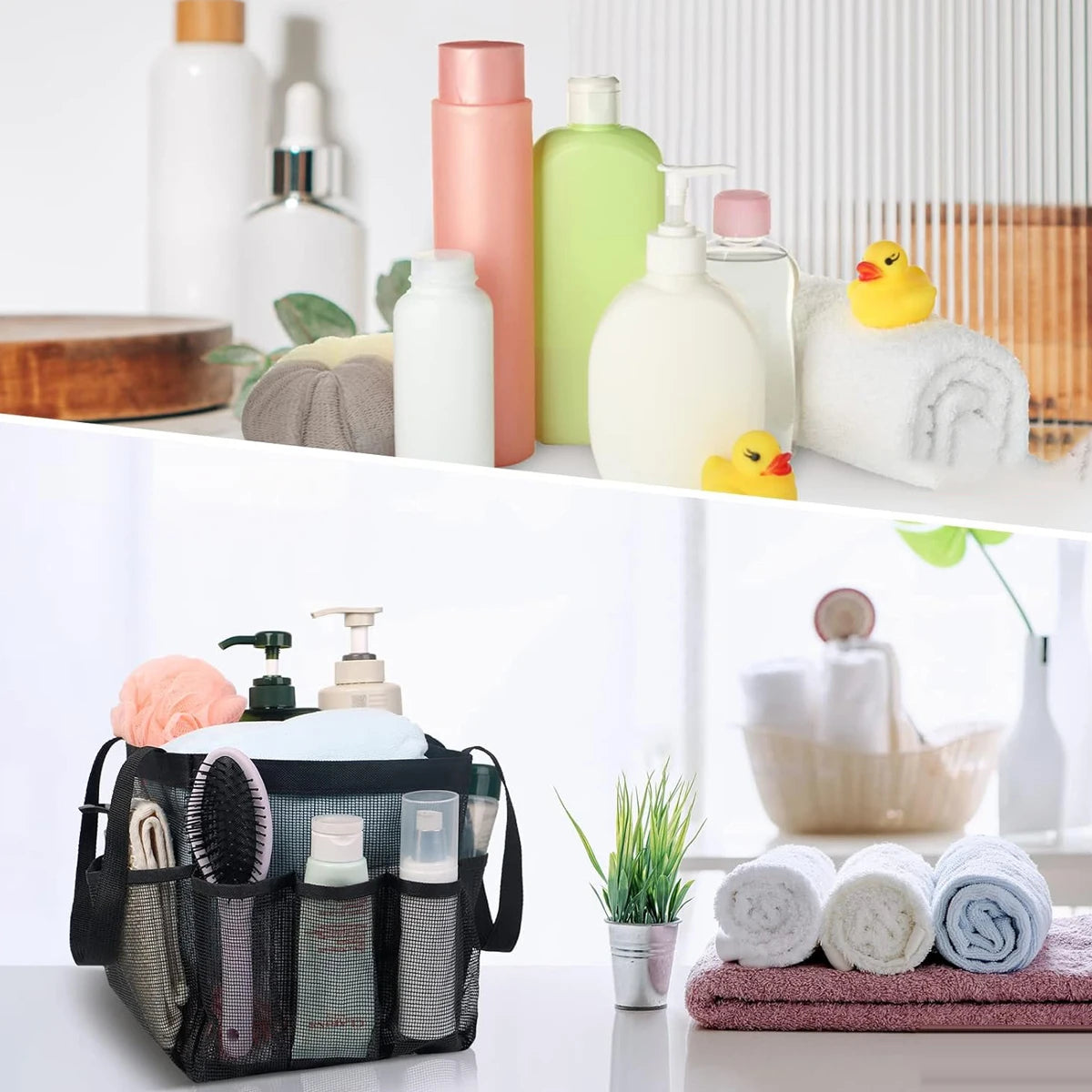 Mesh Shower Caddy Portable Travel Hangable Drawstring Bag Mesh Shower Bag Organizer Quick Dry Tote Bag Bathroom Storage Bag