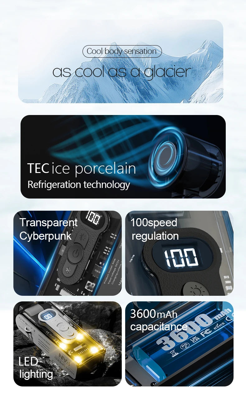 High speed folding refrigeration fan, digital display mini portable USB charging fan, high wind power handheld fan