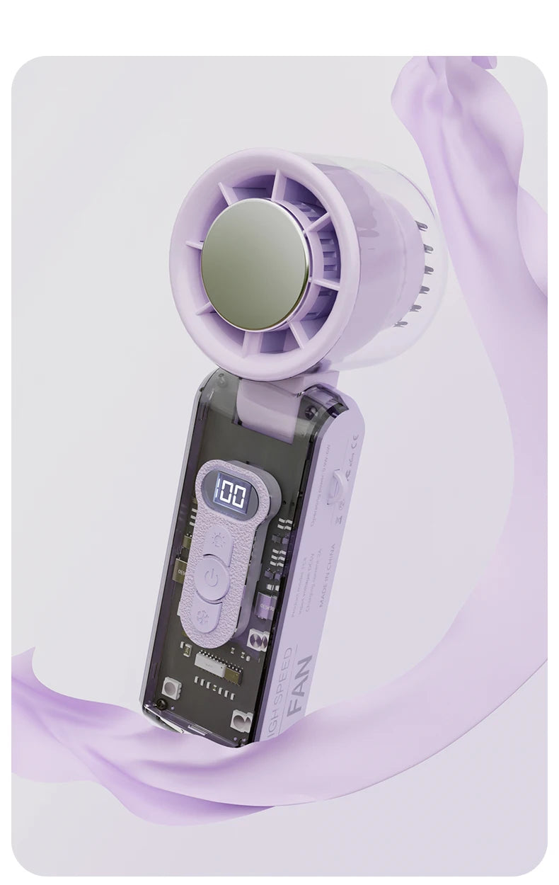 High speed folding refrigeration fan, digital display mini portable USB charging fan, high wind power handheld fan
