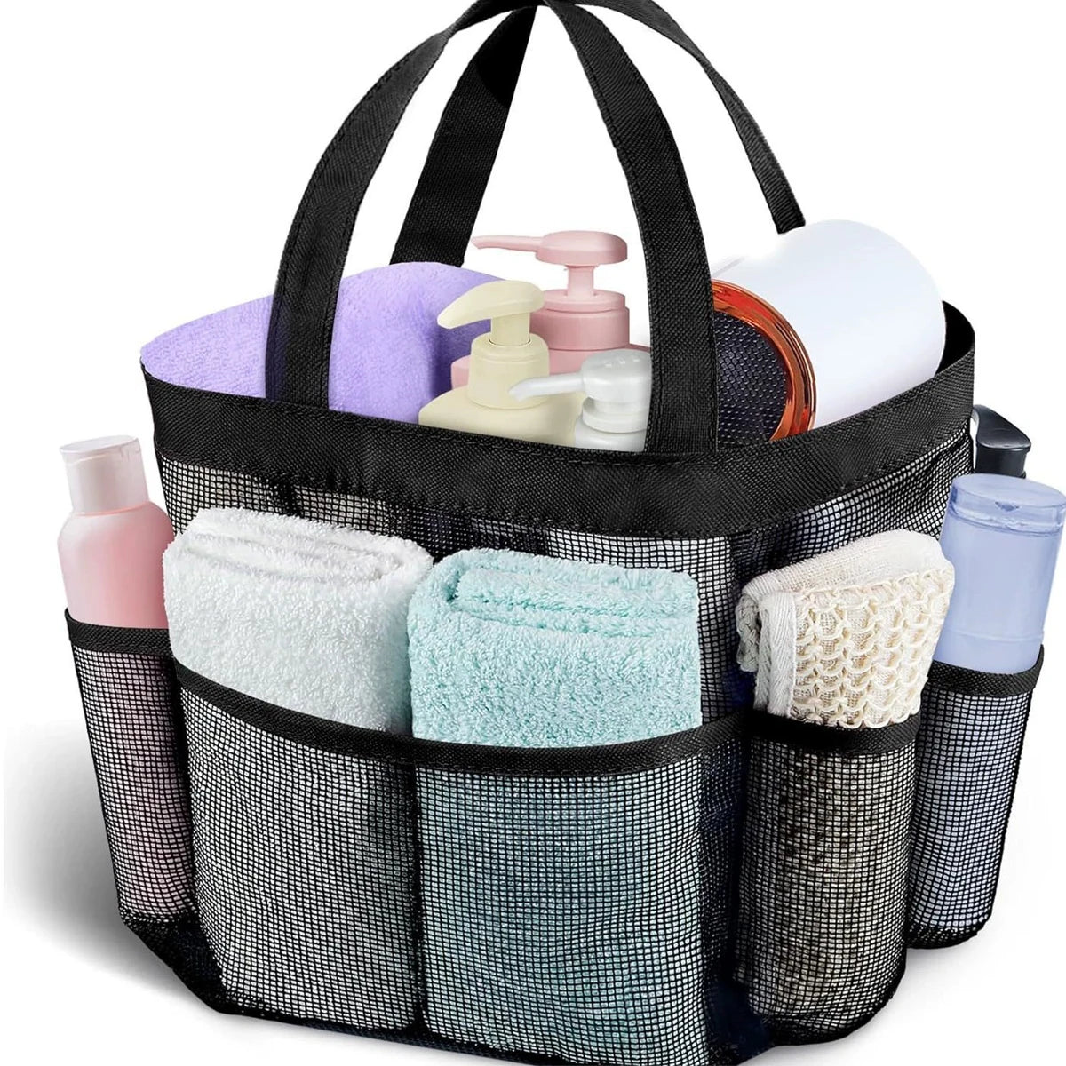 Mesh Shower Caddy Portable Travel Hangable Drawstring Bag Mesh Shower Bag Organizer Quick Dry Tote Bag Bathroom Storage Bag