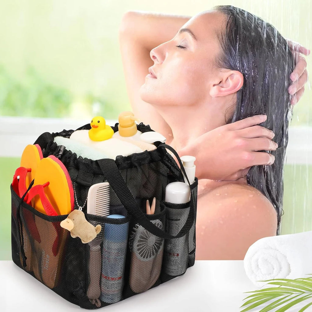 Mesh Shower Caddy Portable Travel Hangable Drawstring Bag Mesh Shower Bag Organizer Quick Dry Tote Bag Bathroom Storage Bag