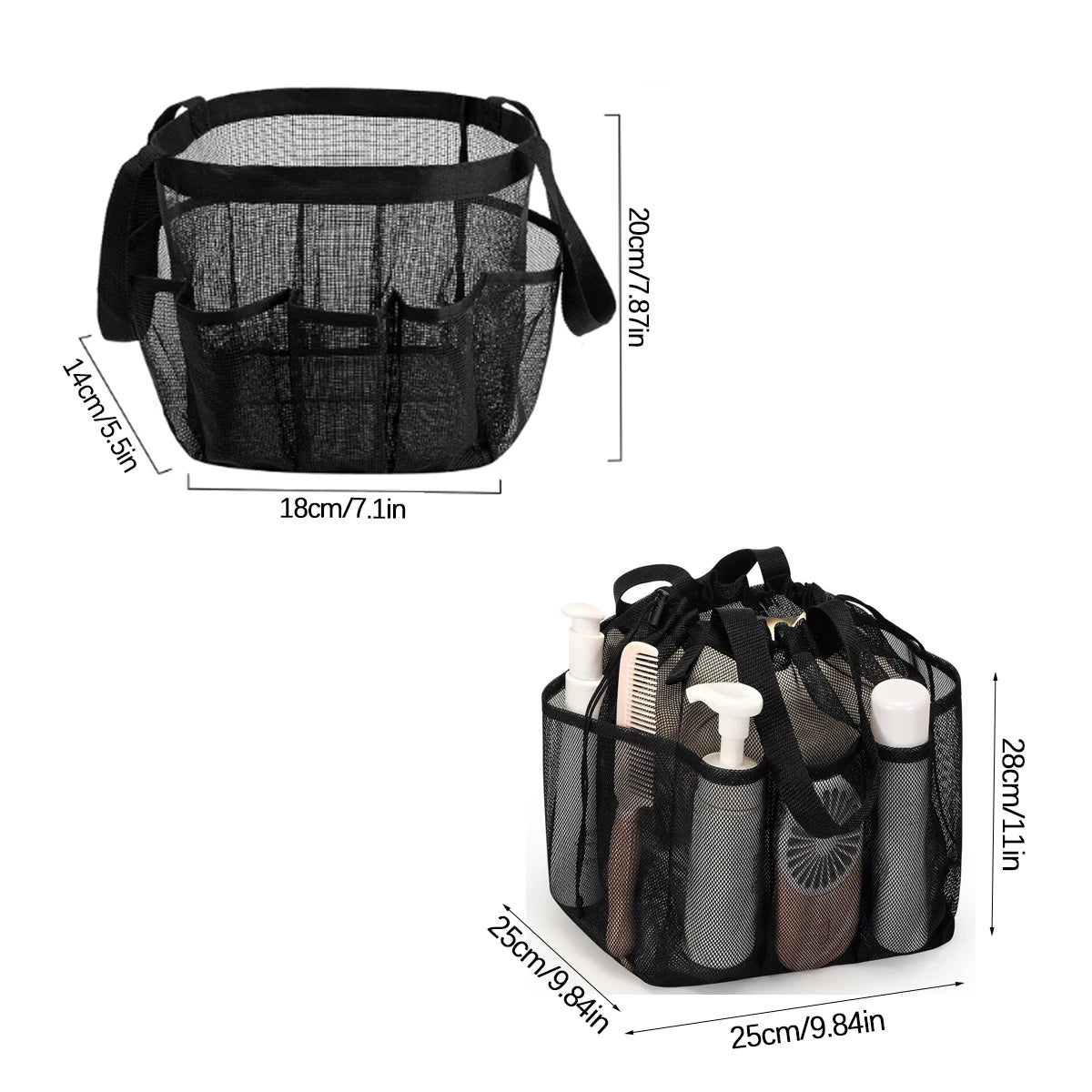 Mesh Shower Caddy Portable Travel Hangable Drawstring Bag Mesh Shower Bag Organizer Quick Dry Tote Bag Bathroom Storage Bag