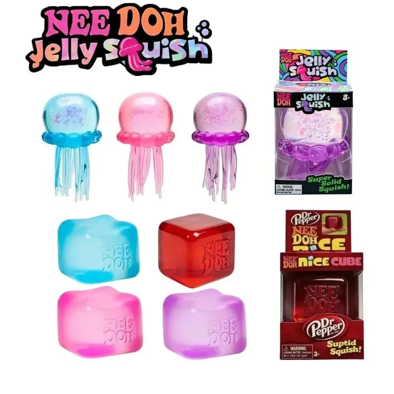 Squishy toys Nee Doh Jellyfish & Cube Squish Toy, Soft Jelly Squeeze Stress Relief Fidget Toy, Sensory NeeDoh for Kids & Adults