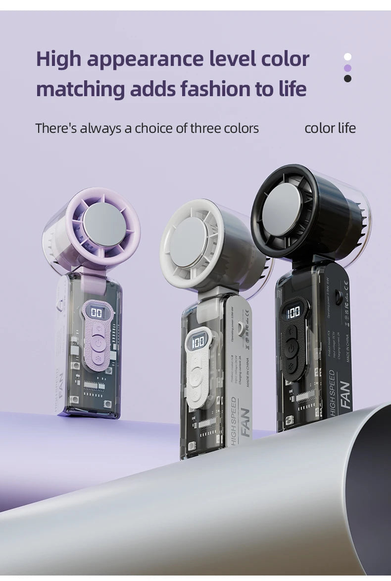 High speed folding refrigeration fan, digital display mini portable USB charging fan, high wind power handheld fan