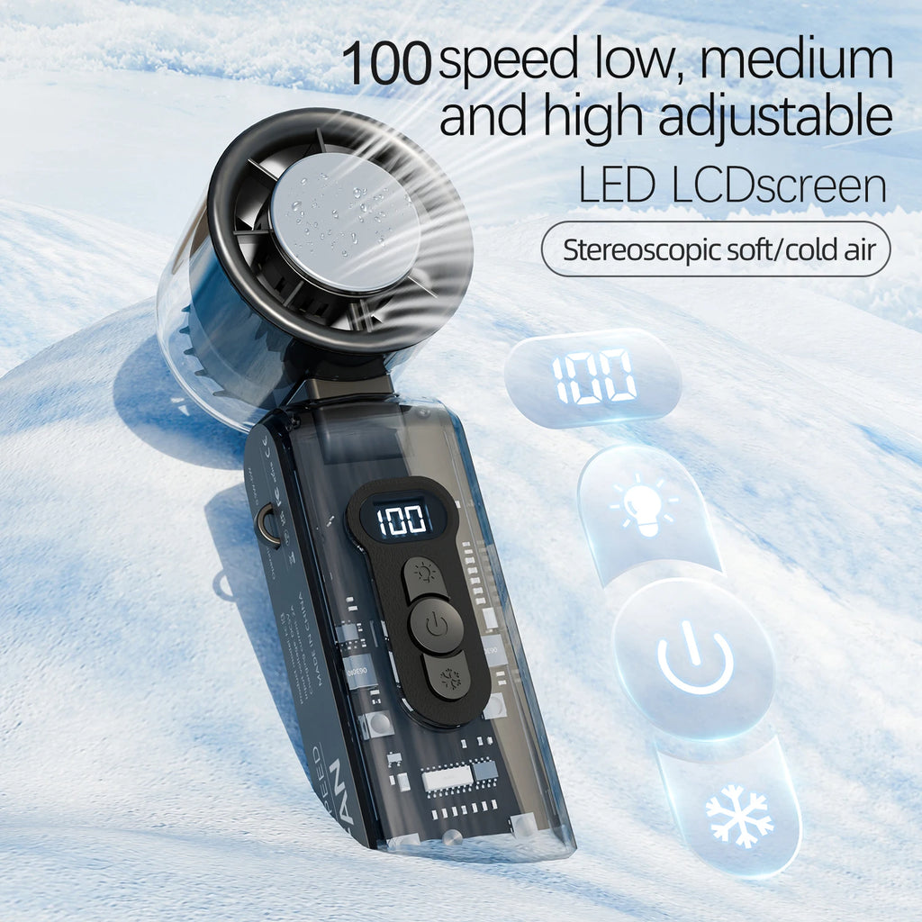 High speed folding refrigeration fan, digital display mini portable USB charging fan, high wind power handheld fan
