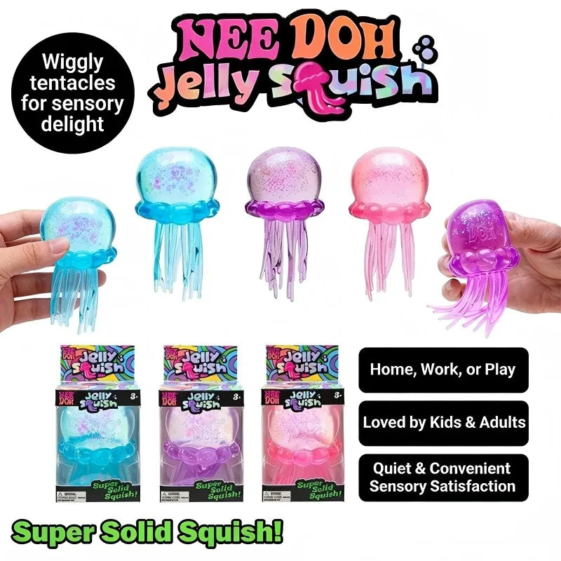 Squishy toys Nee Doh Jellyfish & Cube Squish Toy, Soft Jelly Squeeze Stress Relief Fidget Toy, Sensory NeeDoh for Kids & Adults