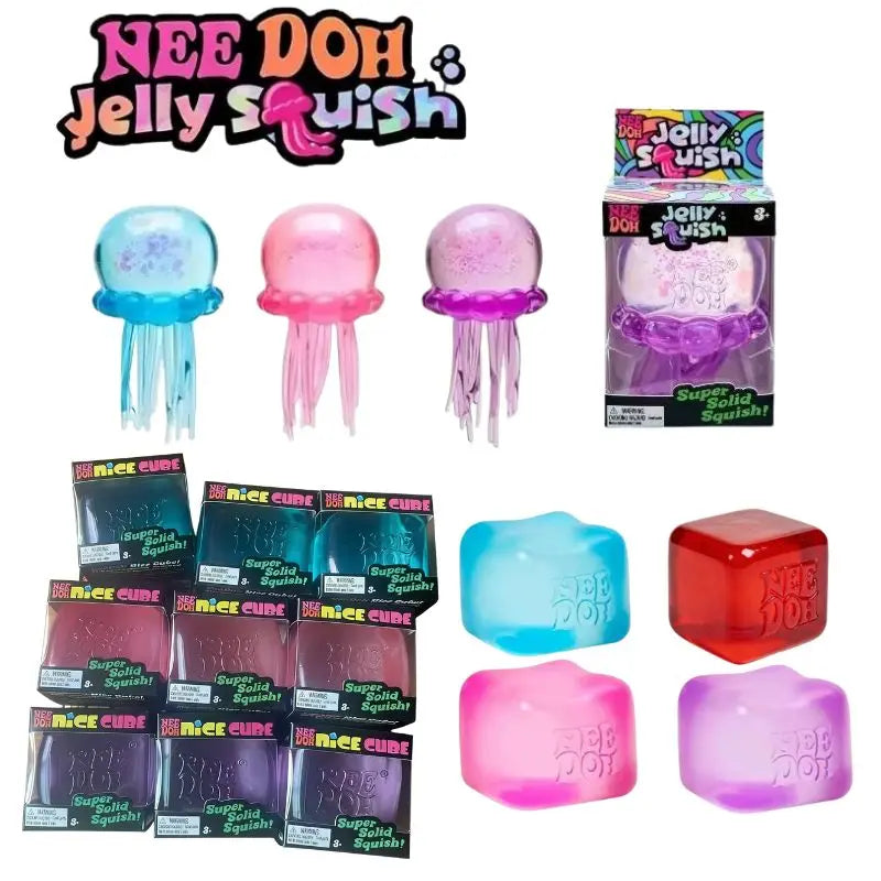 Squishy toys Nee Doh Jellyfish & Cube Squish Toy, Soft Jelly Squeeze Stress Relief Fidget Toy, Sensory NeeDoh for Kids & Adults