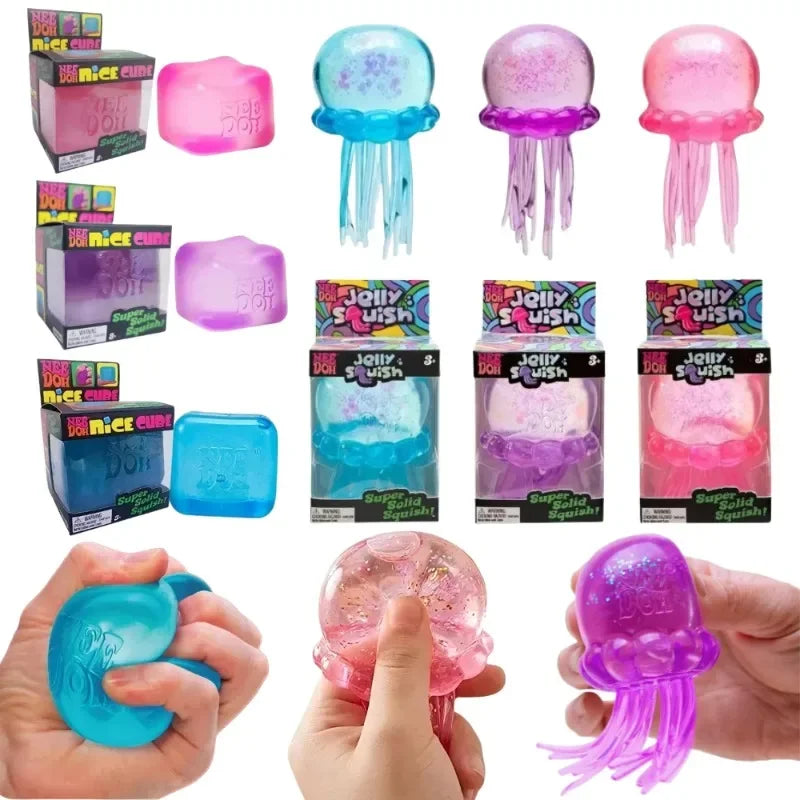 Squishy toys Nee Doh Jellyfish & Cube Squish Toy, Soft Jelly Squeeze Stress Relief Fidget Toy, Sensory NeeDoh for Kids & Adults